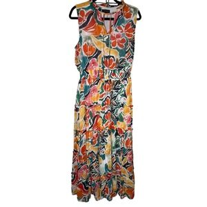 1. State Size L Tiered Sleeveless Multicolor Ruffle Floral Maxi Dress smocked